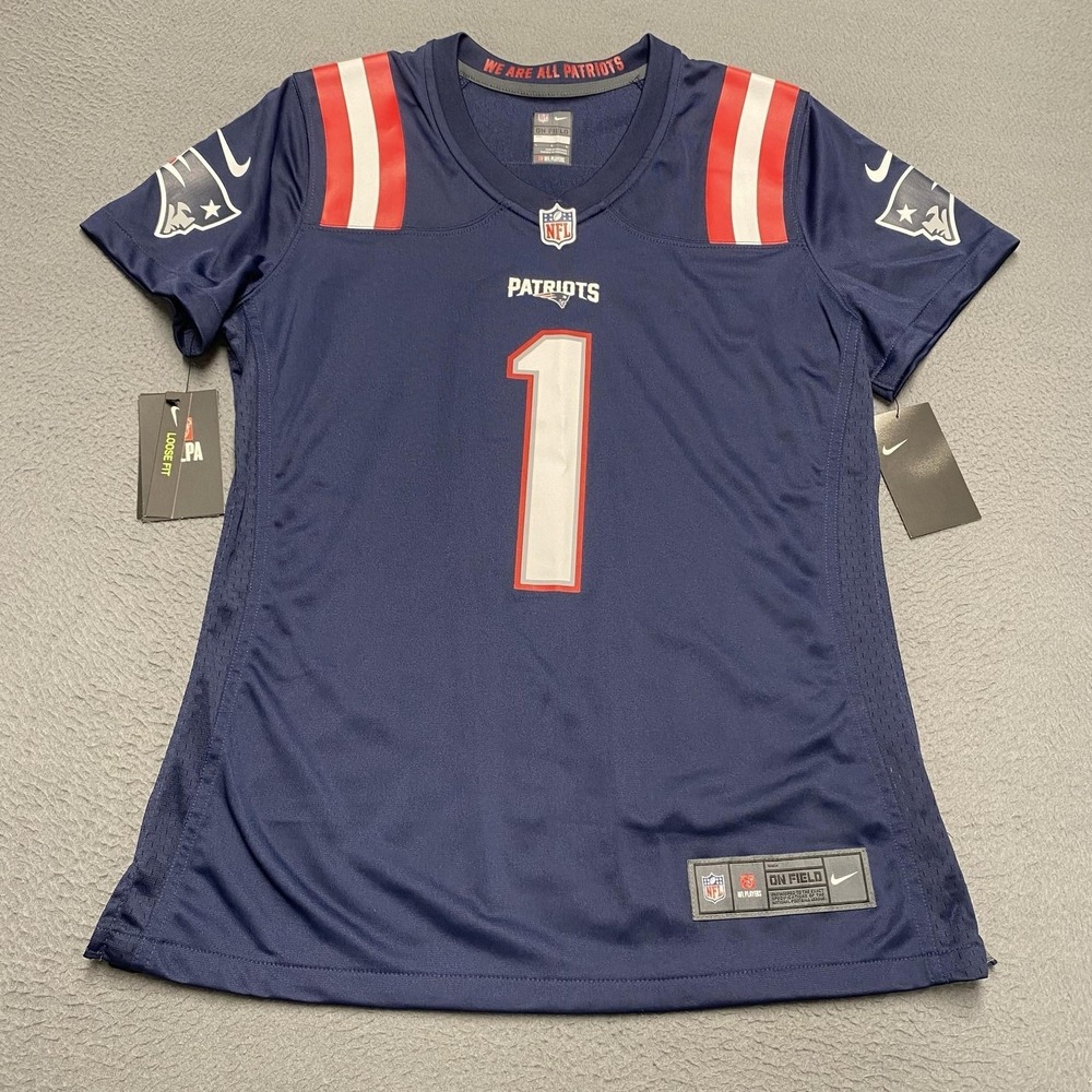 New England Patriots Jersey Womens Large Blue‎ NFL Football Cam Newton 1 Nike